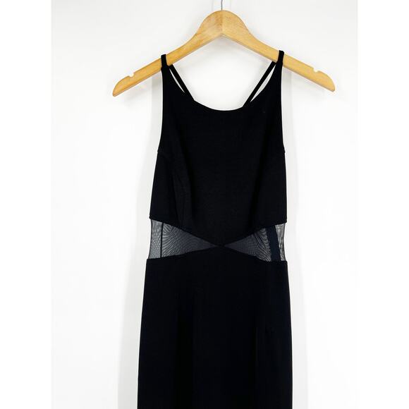 90s Vintage Betsy & Adam Black Sheer Mesh Cut Paneled Gown - Picture 5 of 7